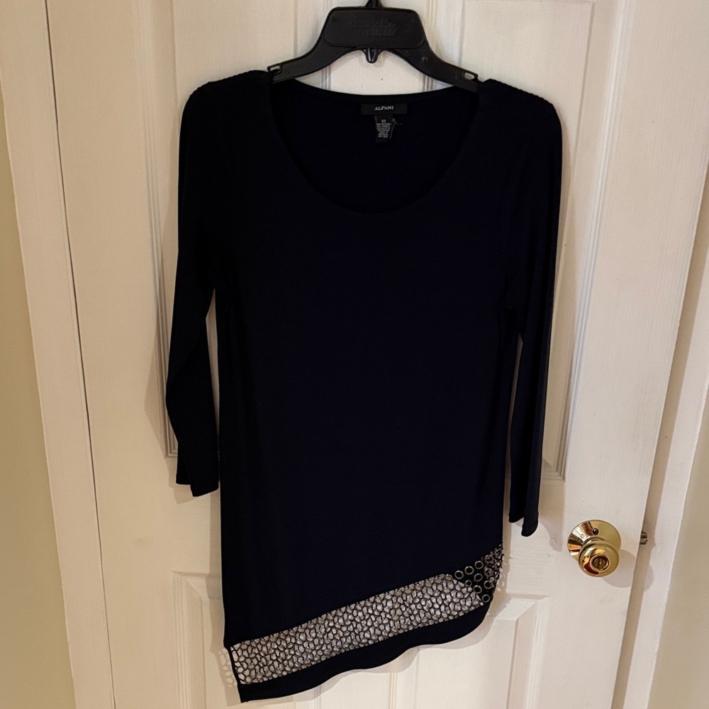 Alfani Black Tunic with Geometric Hem Detail